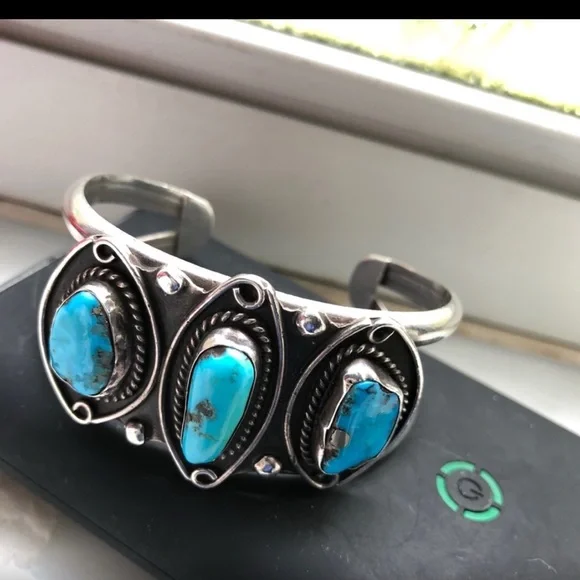 Very old SS/Turquoise NAVAJO CUFF - Picture 2 of 11